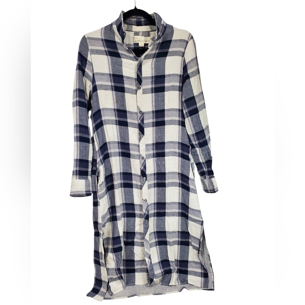 Vintage Havana Shirt Dress Plaid Grunge Bohemian Coastal Cowgirl Medium Maxi